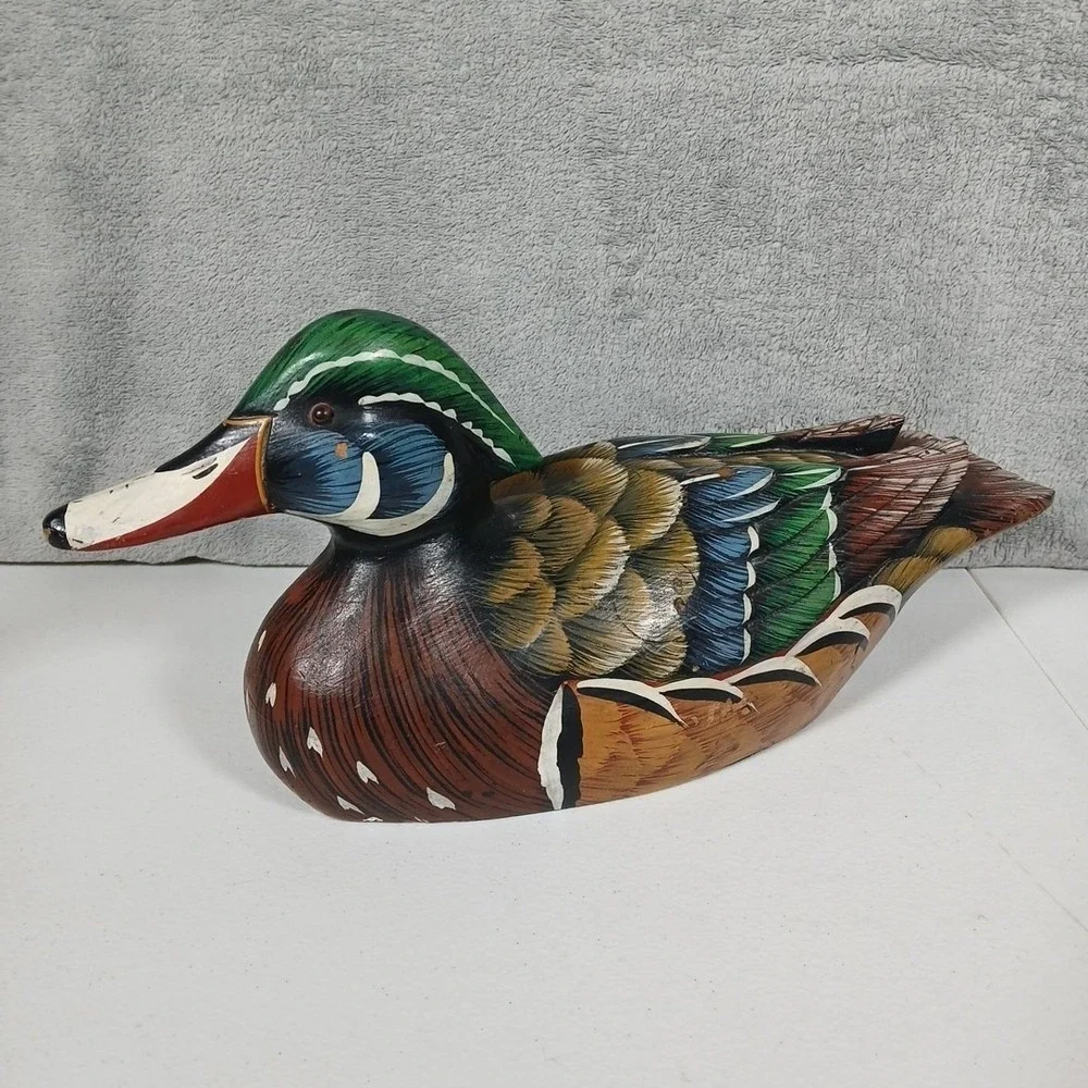 Vintage Wood Duck Decoy Set Multi Color Folk Art Decor Hand Painted